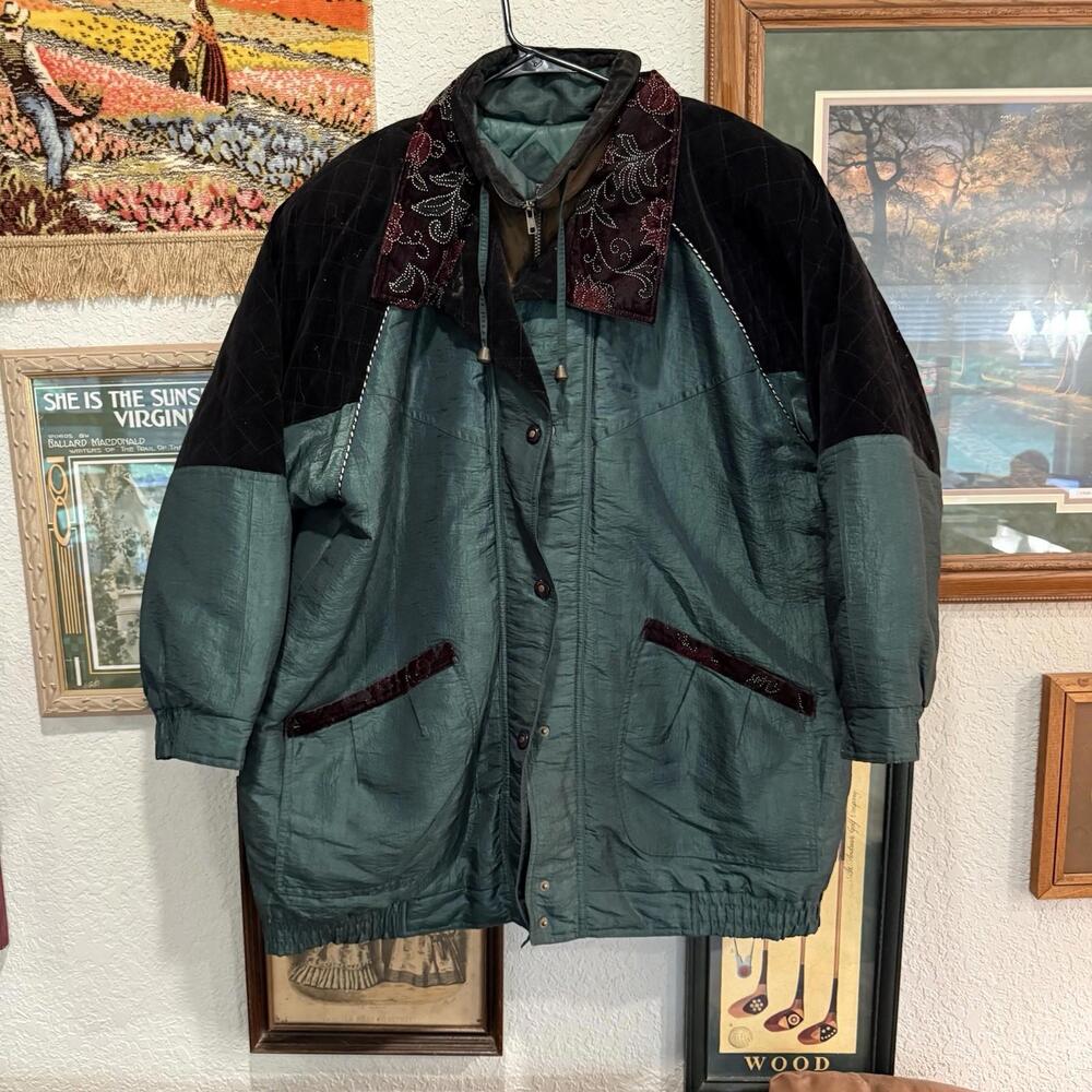 Current Seen Womens Full Zip/Button Vtg Tapestry Quilted Lined Coat Size 18W 2XL